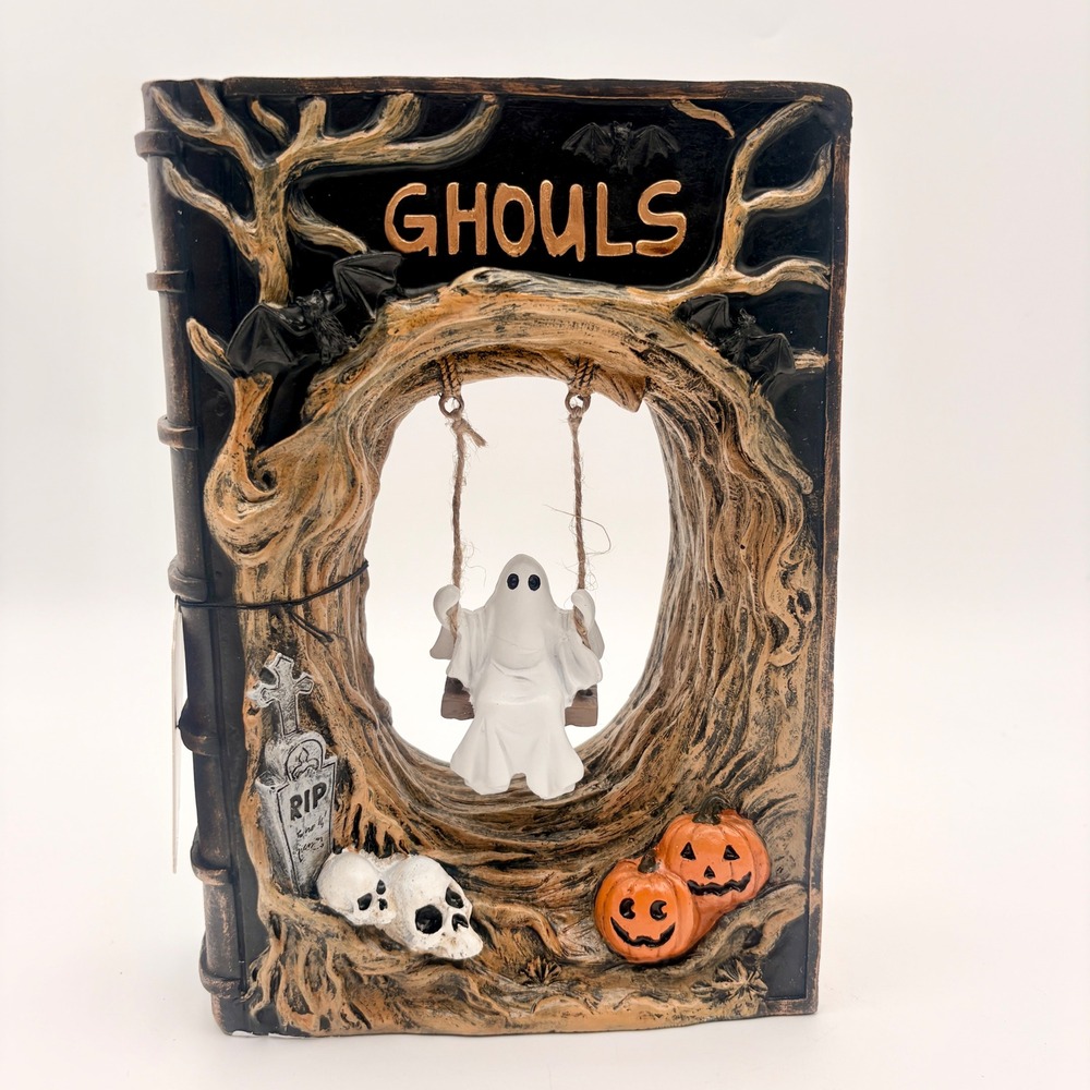 Sweet Street Halloween Ghouls Book Figurine Swinging Ghost Skulls Pumpkins